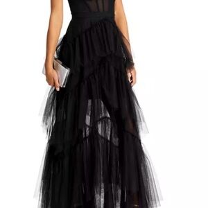 BCBG Black Layered Tulle Maxi Dress